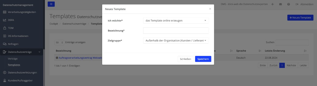 Online-Datenschutzverträge im DMS